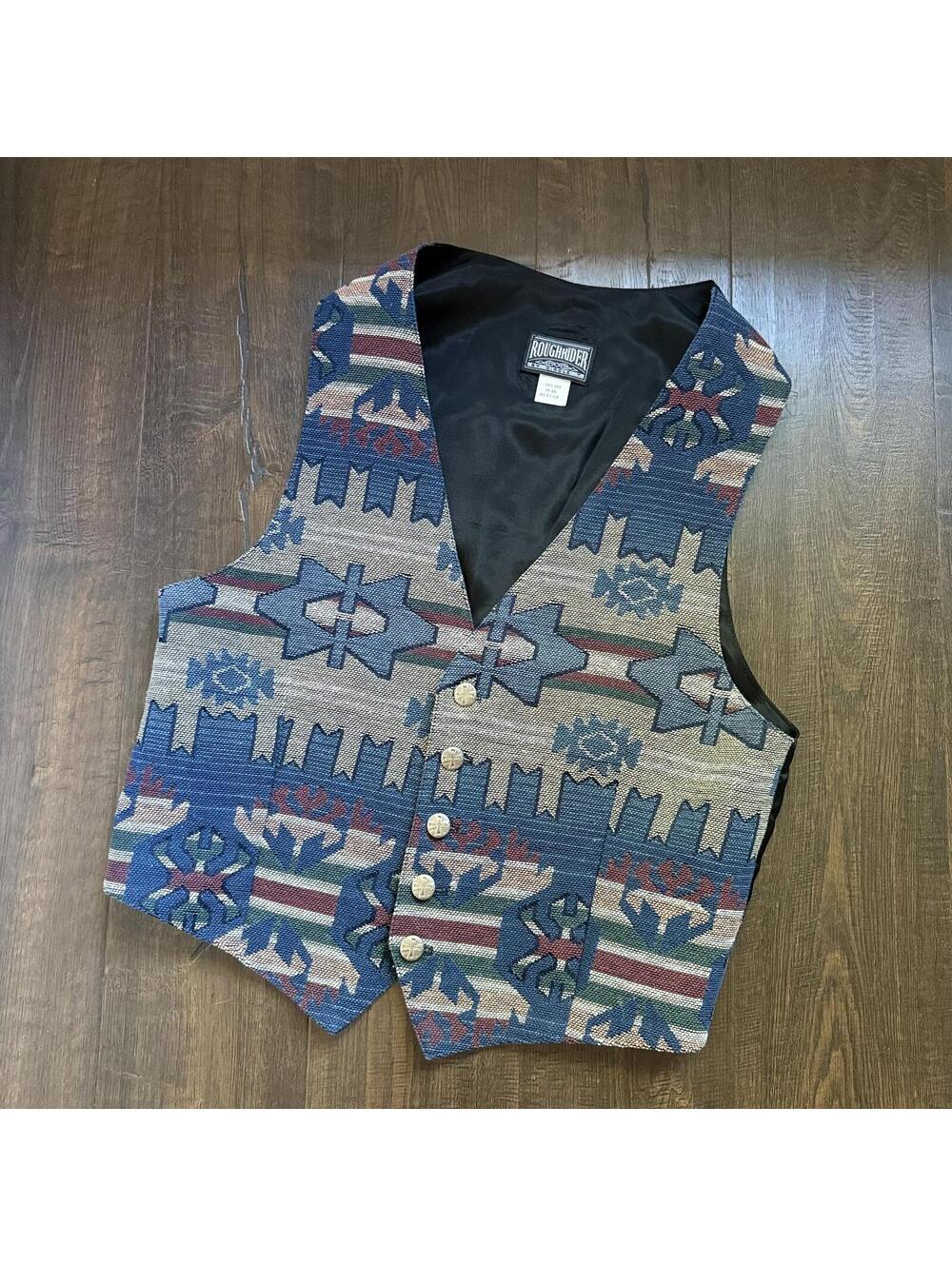 Vintage 90s Western Vest Roughrider Rodeo Cowgirl Cowboy Aztec Sz M